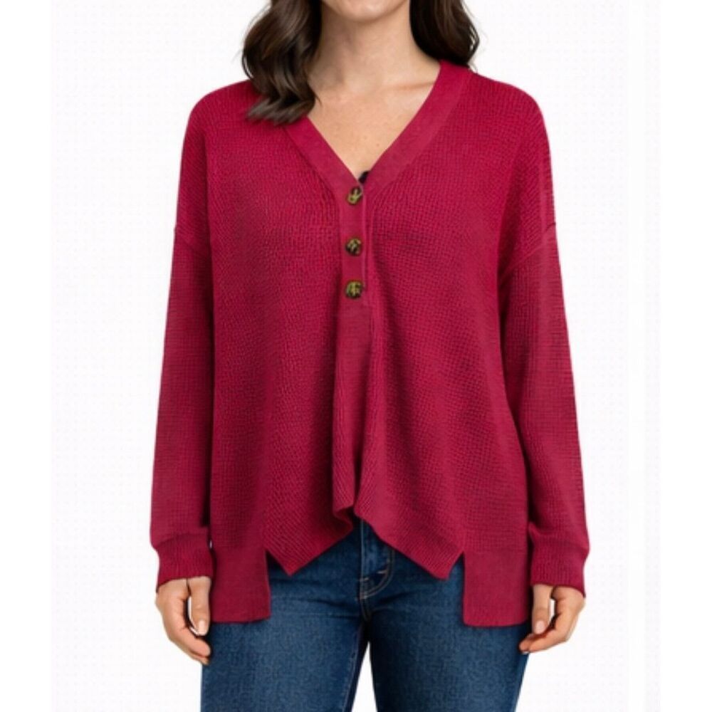 Rachel Zoe pink knit cotton blend Henley sweater large